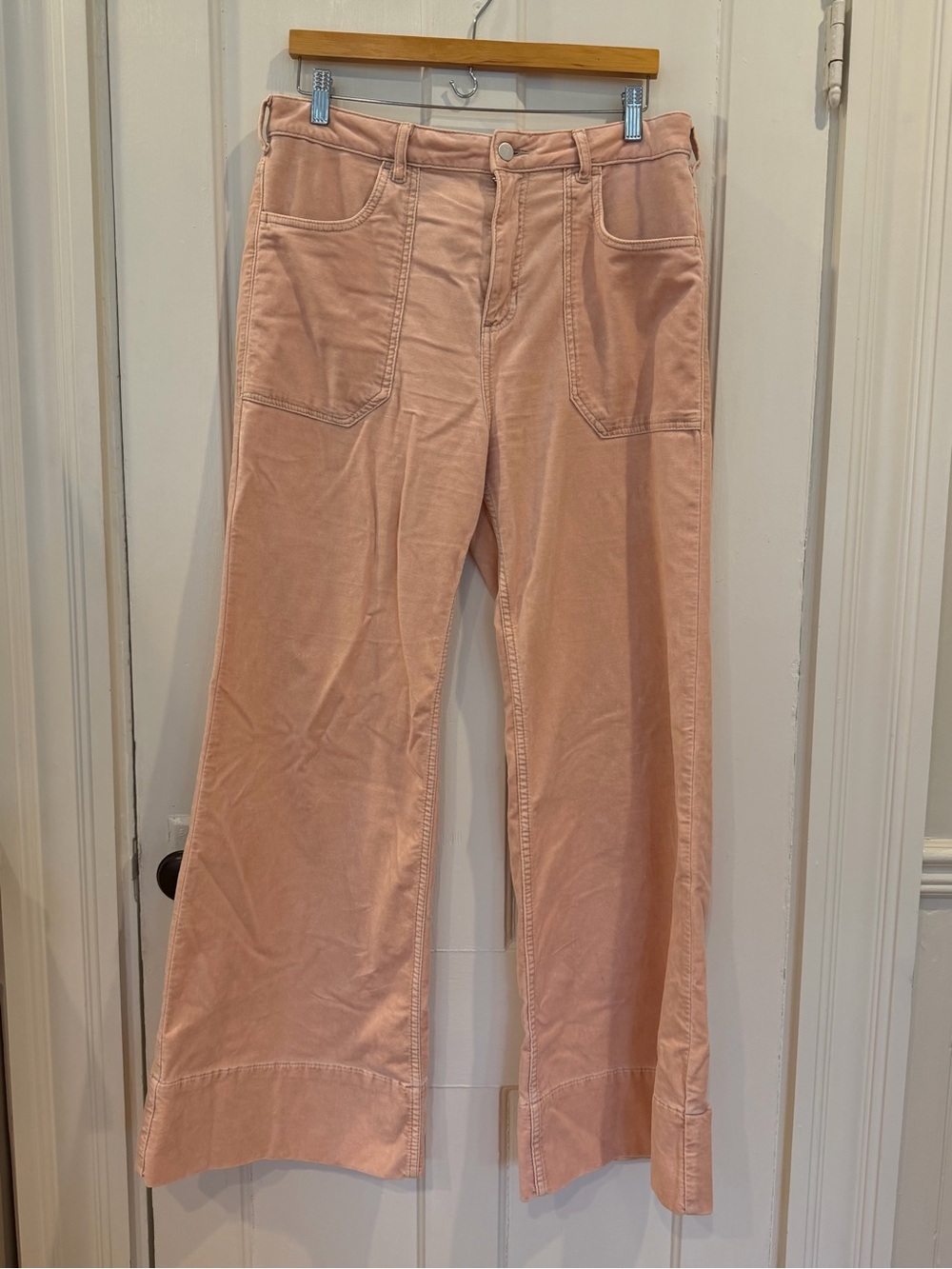 Pilcro Blush Pink Boot-Cut Velvet Flare Wide Leg Pants